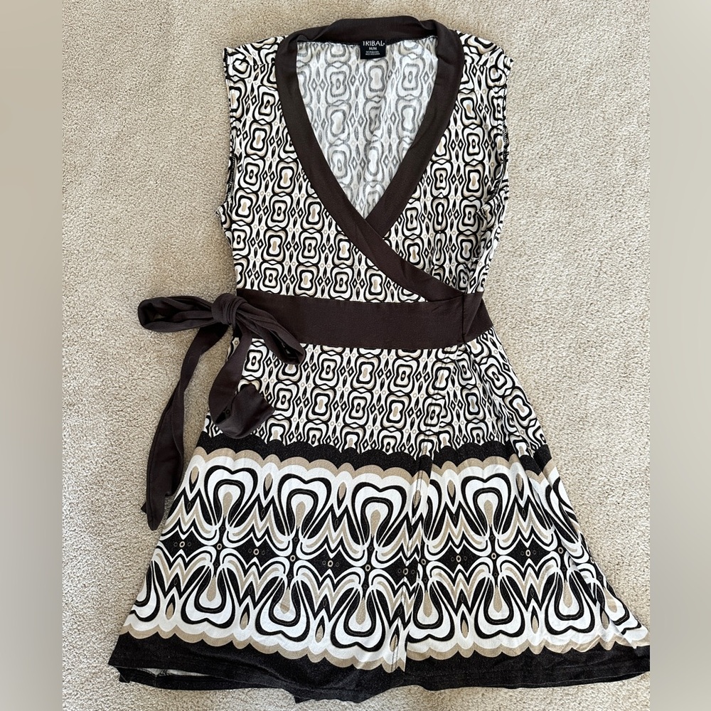 Tribal Brown and White Geometric Mini Dress